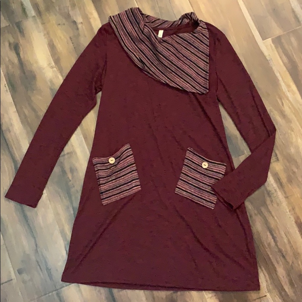 Burgundy Cowl Neck Long Sleeve Tunic